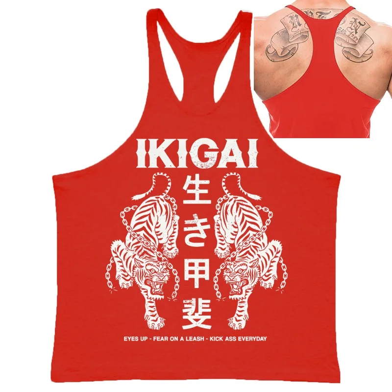 Мужская майка-стрингер Ikigai с японским тигром и жилетом Kanji для бодибилдинга и спортзала, летняя повседневная рубашка без рукавов