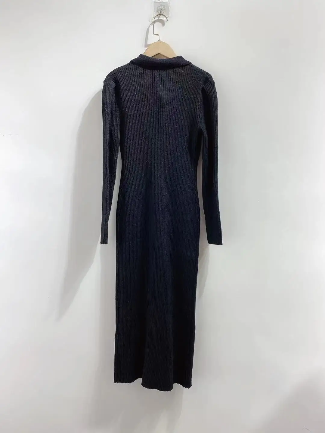 Elegant Lady Knitted Solid Slim Dress Casual Lapel Long Sleeve Spring Dresses 2022 Vintage Four Pocket Knit Vestidos for Women