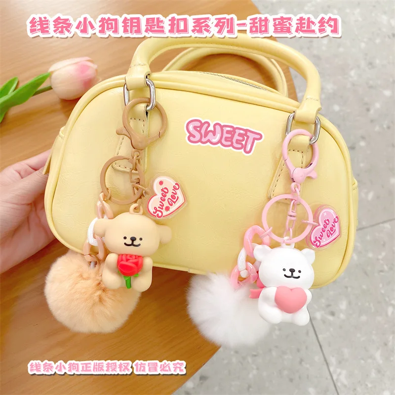 Kawaii Maltese Anime Sweet Date Cartoon Series Holding Love Keychain Girl Bag Ornament Give Gifts To Girlfriend