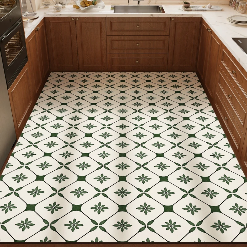 PVC Kitchen Rug Waterproof Non-slip Oil-proof Floor Mat Geometric Pattern Carpet Large Size Rugs Minimalist Home Decoration Mats