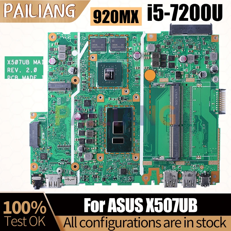 For ASUS X507UB Notebook Mainboard REV.2.0 i5-7200U 920MX Laptop Motherboard Full Tested