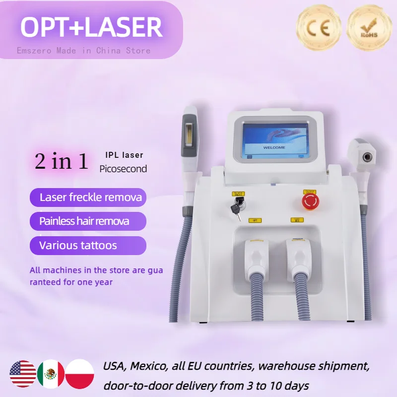 Equipo de Belleza Profesional Multifuncional 2 en 1, IPL OPT para Depilación, ND Yag para Eliminación de Tatuajes, Máquina de Picosegundos