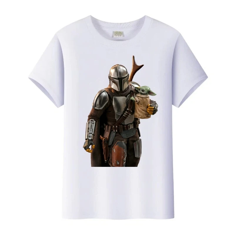 

Спортивная детская футболка с мандалорской графикой Диснея, свободные топы, женская футболка в стиле хип-хоп, белые семейные мужские блузки, футболки с короткими рукавами