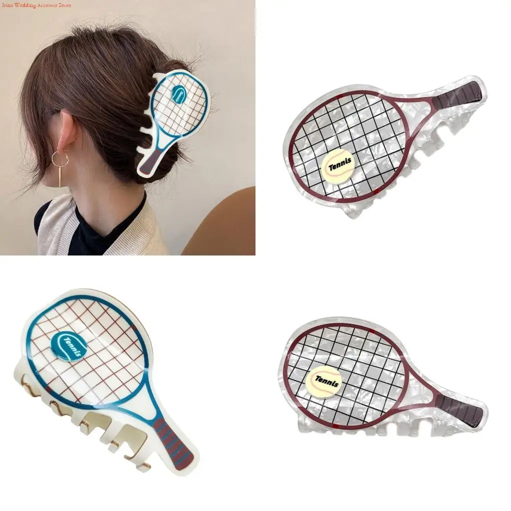 

G92D Fun Tennis Racket Claw Hair Clip для женщин -девушек 3 цвета спортивный дизайн