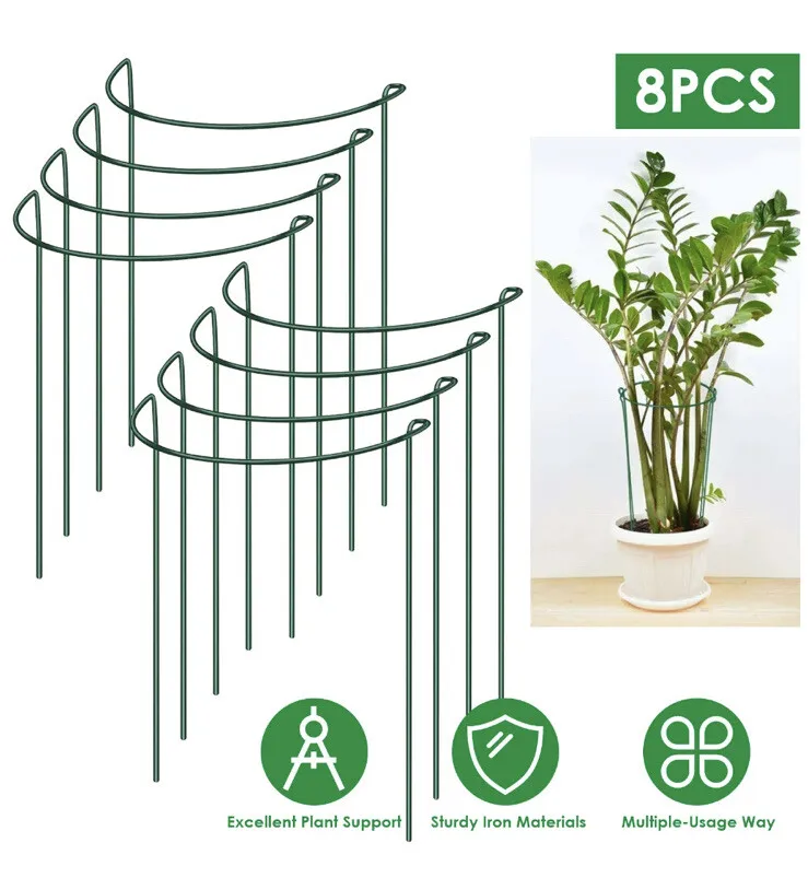 

8Pcs Plant Support Garden Flower Stake Iron Metal Half Round Plant Support Ring