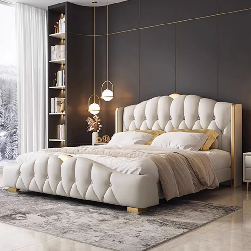 Princess Luxury Double Bed King Size Italian Luxury Leather Bed Adults Villa Cama Matrimonial Bedroom Furniture