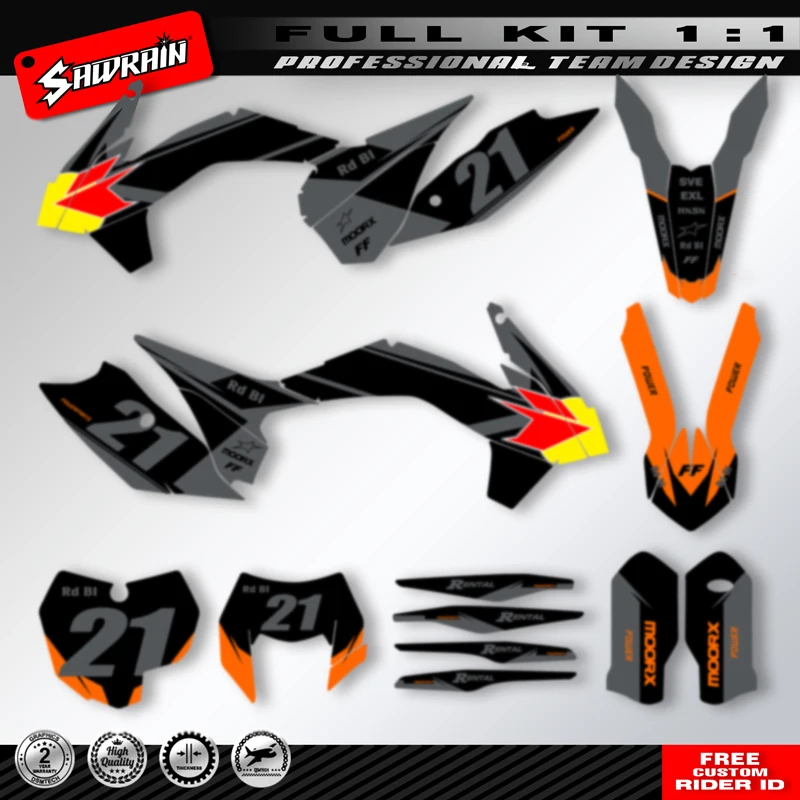 Sawrain Motorcycle Sticker Custom Team Graphics Decals Kit For  SX SXF XC XCF 2013 2014 2015 EXC EXCF XCW 2014 2015 2016 KTM