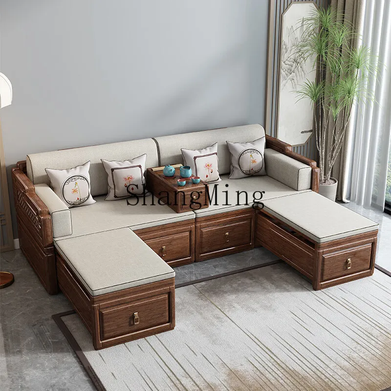 

FG New Chinese Solid Wood Arhat Bed Walnut Living Room Retractable Collapse Rice Push-pull Sofa Bed