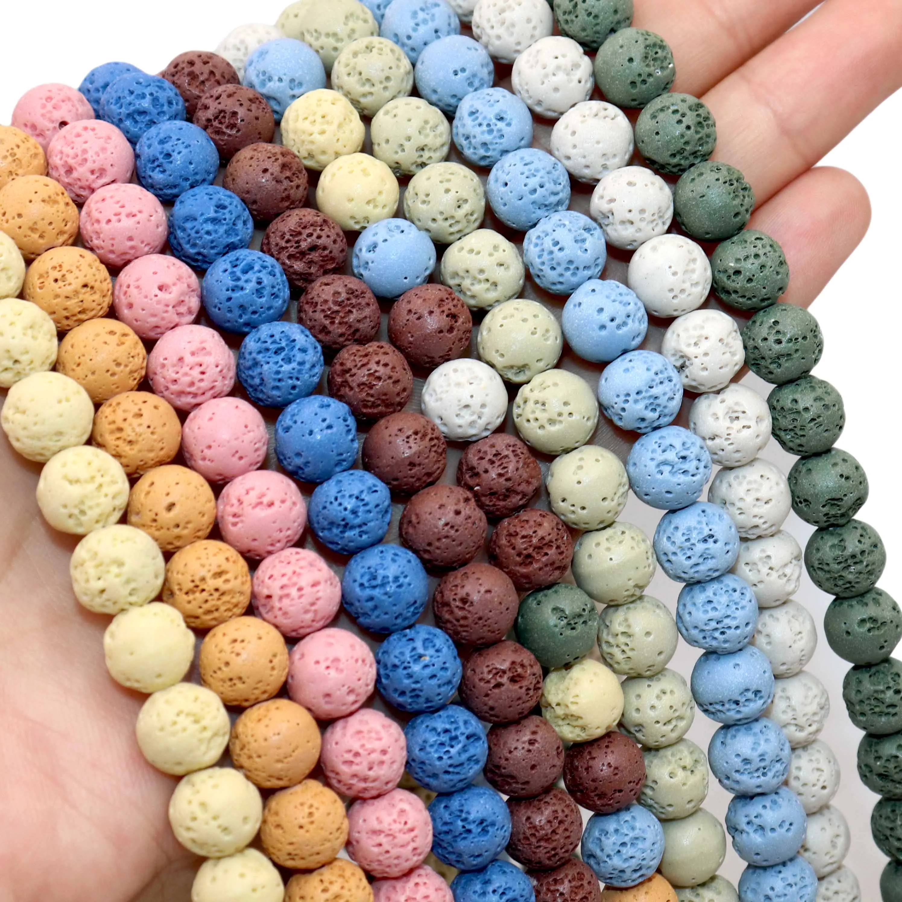 حبات من الحجر الطبيعي لصنع المجوهرات ، حمم ملونة ، صخور بركانية ، فاصل دائري فضفاض ، أساور تصنعها بنفسك ، ترصيع الأذن ، 6 * ، 8 * ، 10 *