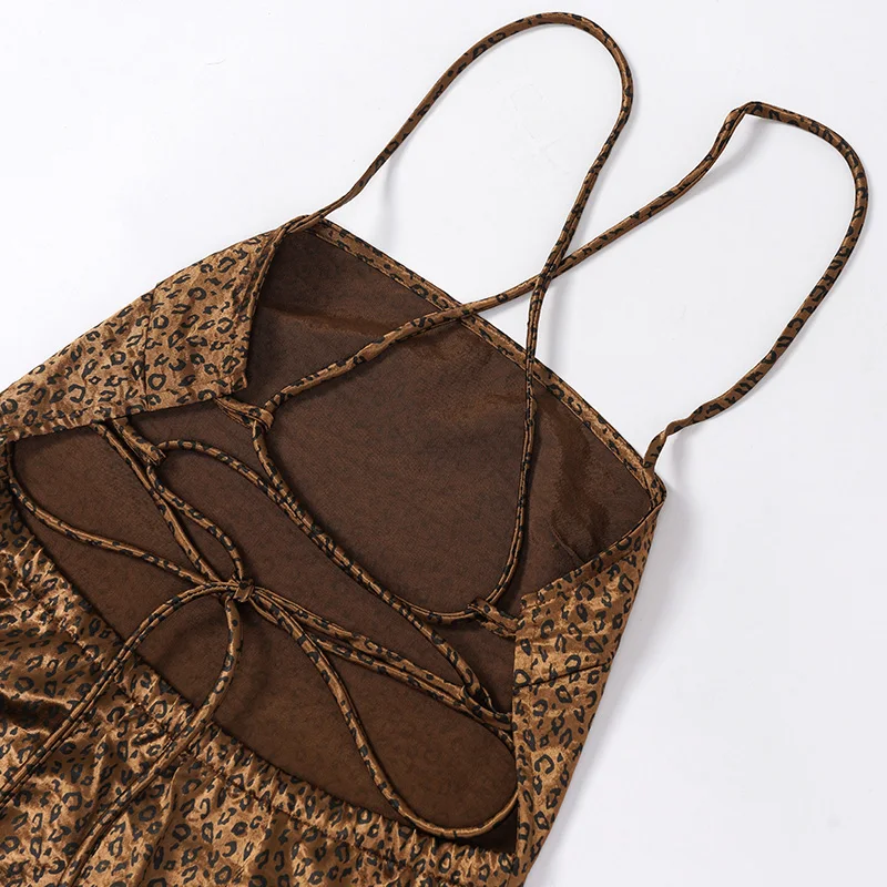 レディースセクシーミニドレス、ヒョウ柄サスペンダーストラップ、バックレス、スリムフィット、パーティーセクシーショートスカート、パーティードレス、vestido