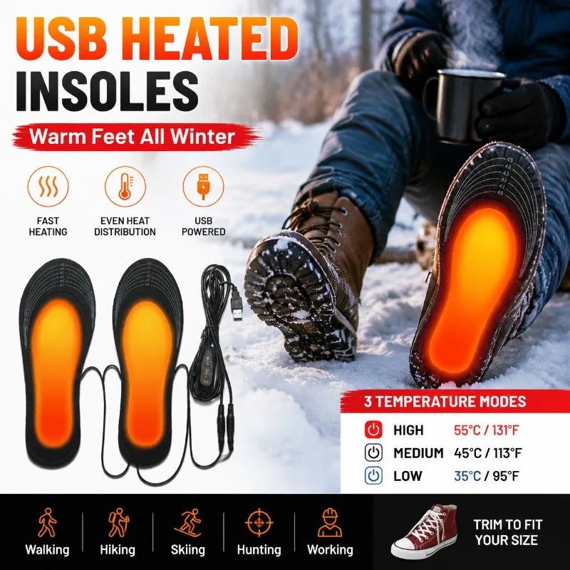USB-Beheizte Einlegesohlen Elektrisches Fußwärme-Pad Fußwärmer Socken-Pad Matte Winter Outdoor-Sport Heizsohle Winterwärme