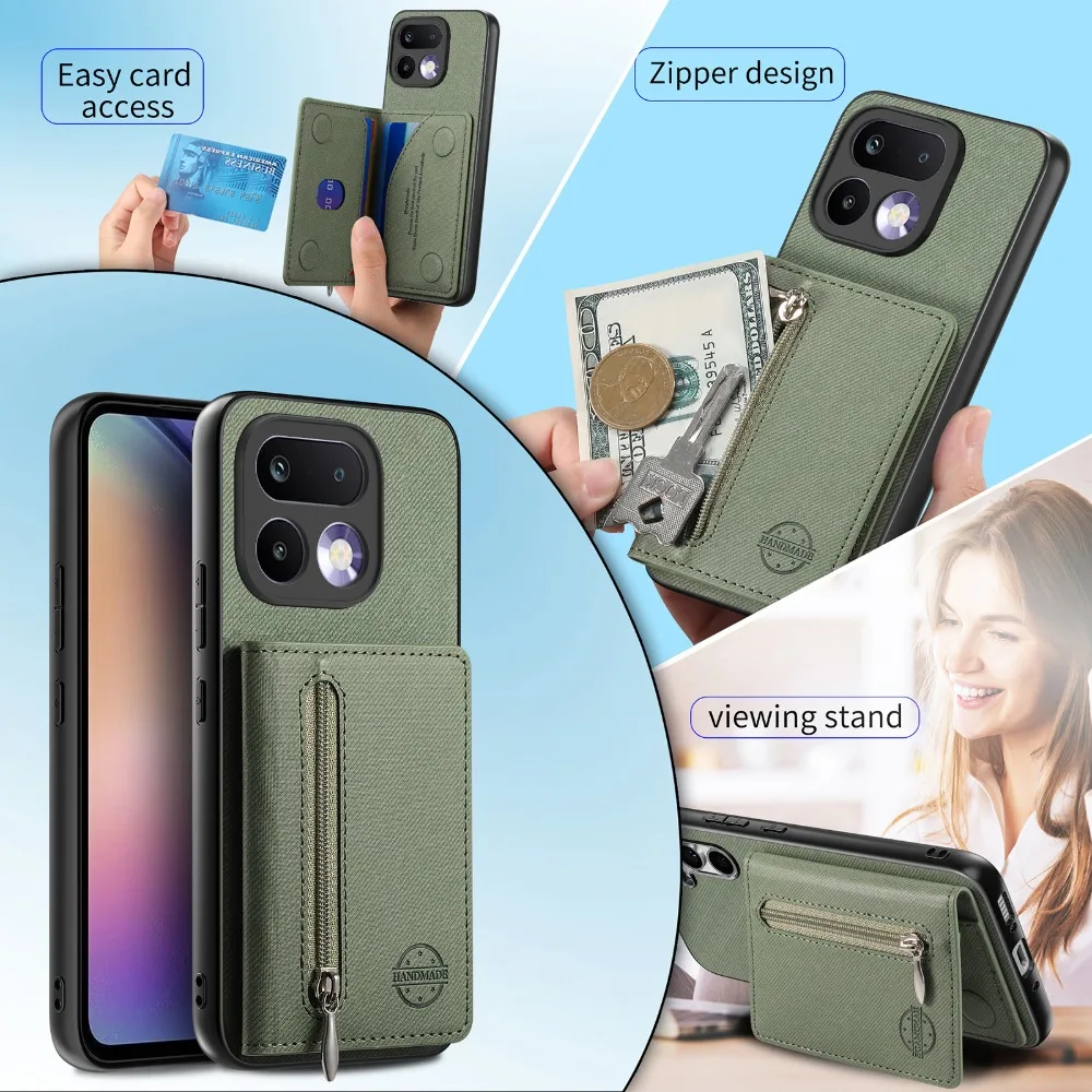 Etui na telefon Realme 14 15 16 Pro Plus 5G z klapką na karty, skórzane, z zamkiem błyskawicznym, ochrona RFID 360, bumper, coque, futerał na telefon Realme 12 13 14X 15 Realme14, tylna obudowa — zdjęcie produktu 2
