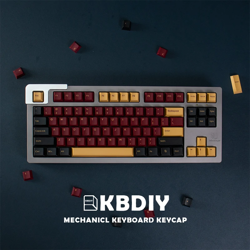 KBDIY-GMK Red Samurai PBT Keycaps, Perfil Cereja, Double Shot, Preto, Vermelho Key Caps Set, Keycap personalizado para teclado mecânico Gaming