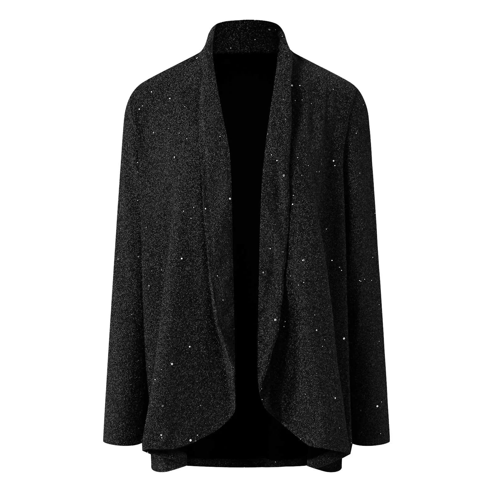 Printemps nouvelles femmes ouvert devant paillettes revers à manches longues vestes élégant carnaval fête à la mode paillettes Cardigan femme manteau Blazer