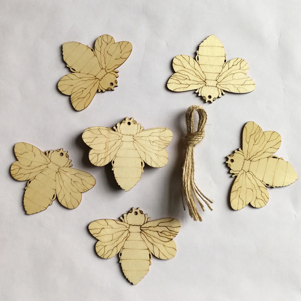 

10pcs Wooden Honey Bee Slices Unfinished Cutouts Vintage Wood Decor Hanging naments Jute Twine DIY Craft Gift Tags Home Party
