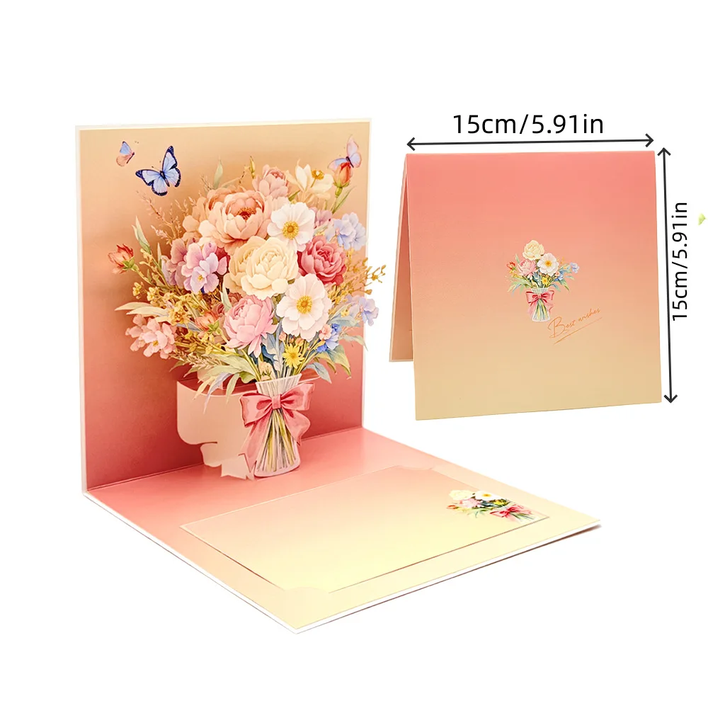

Pop up style 3D bouquet greeting card gratitude and blessings high-end handwritten letter envelope set birthday small card gift