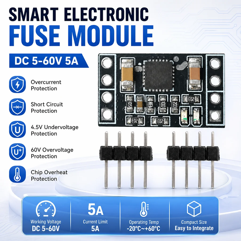 Resettable Electronic Fuse Module DC 5‑60V 5A Soft Start Hot Swap OVP UVP Overcurrent Short Circuit Protection Board