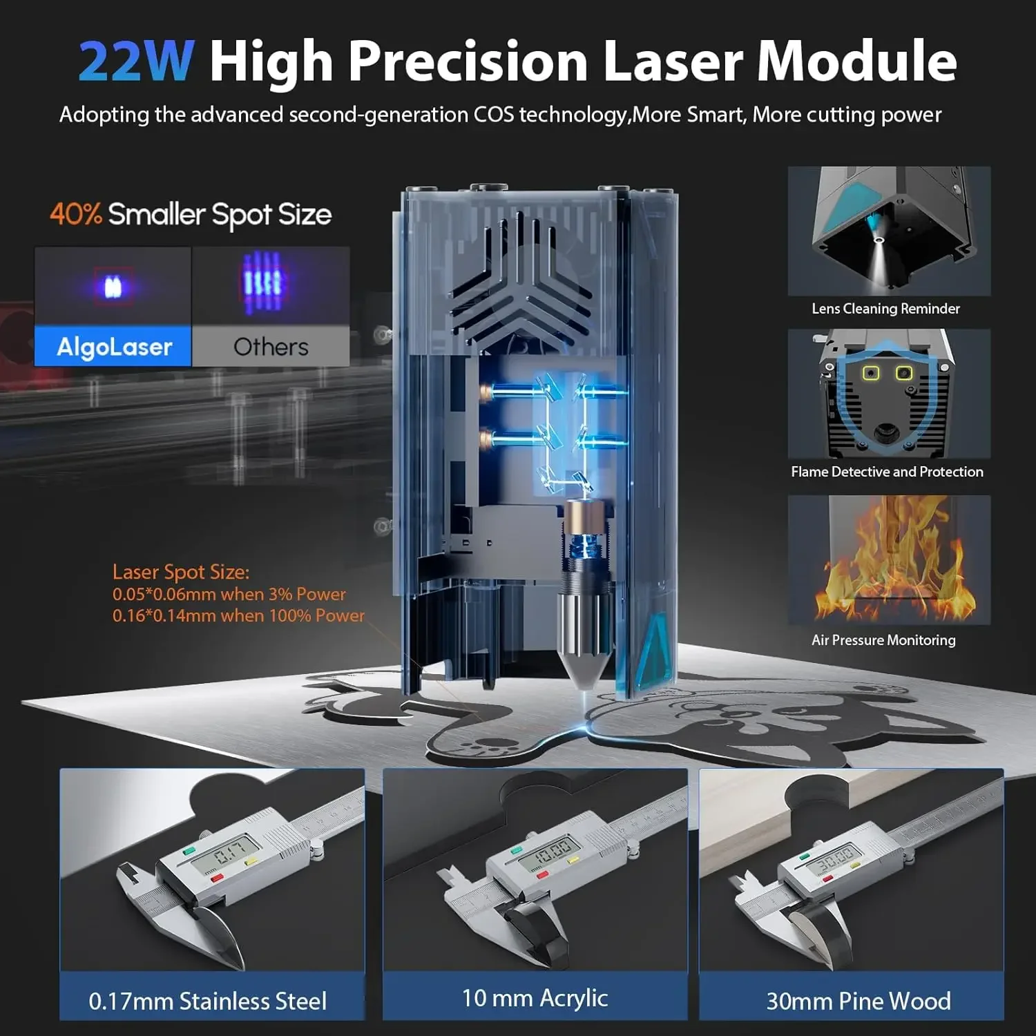 Algolaser Delta 22W Laser Engraver Cutter with 3.5 Inch Touch Screen and Free Air Assist Desktop Machine for Wood Metal Acrylic