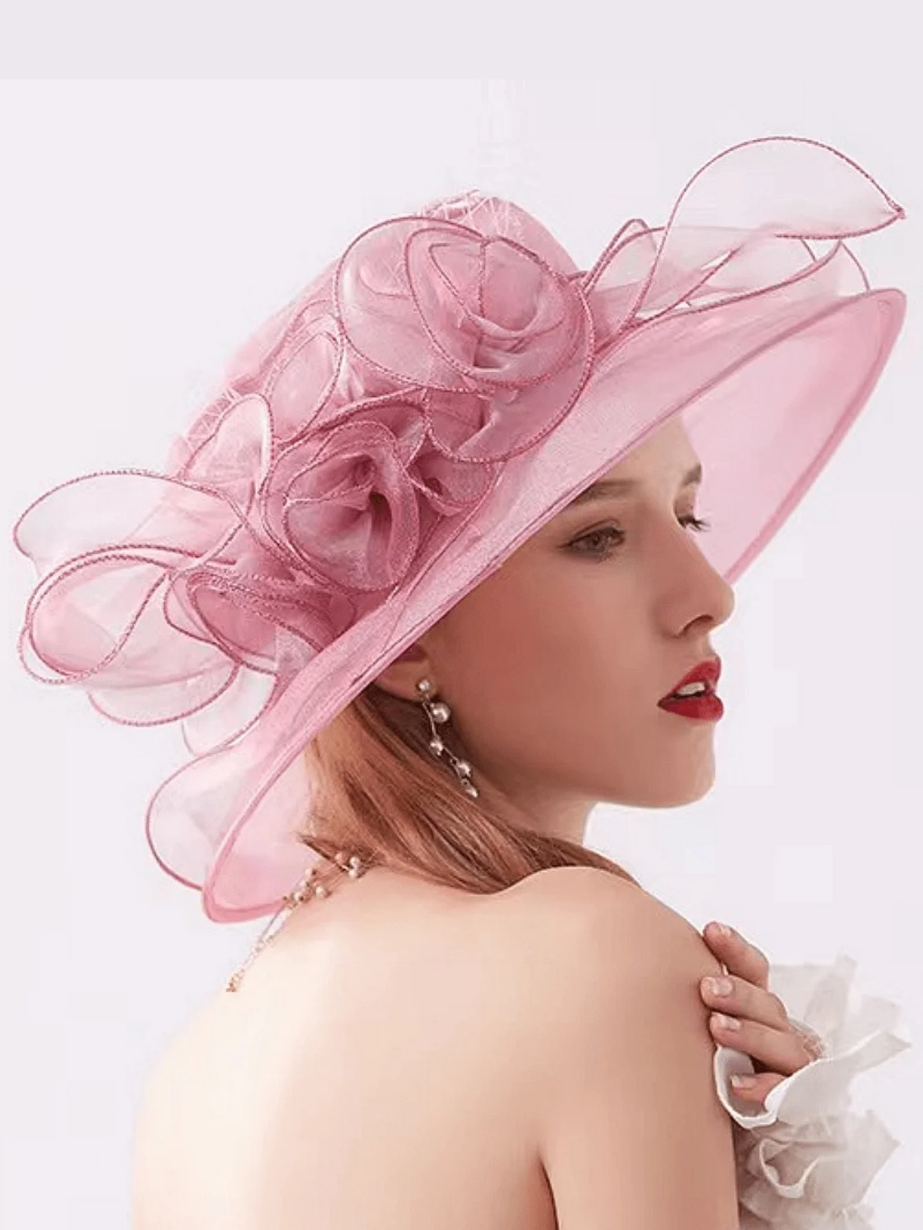 

Women Organza Rose Flower Mesh Sun Hat Breathable Lightweight Fashion Hat For Daily Outing Travel Banquet