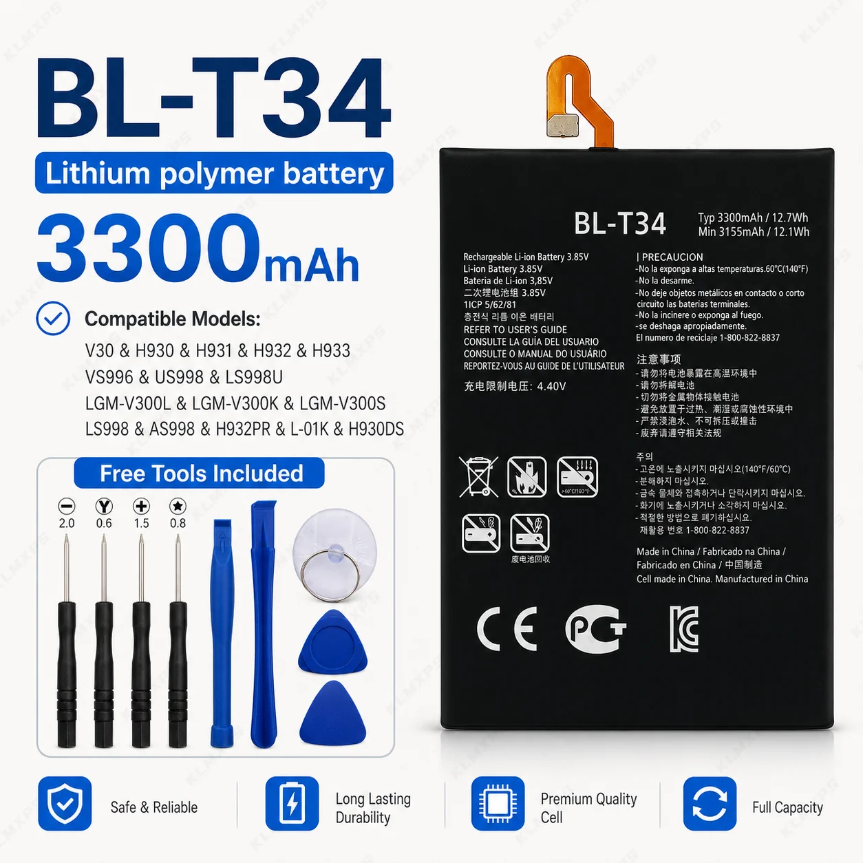 Replacement Battery for LG V30 V30A V30+ Nexus 5 G Watch R W110 W150 BL-T9 BL-T34 BL-S3 Phone Battery view 4