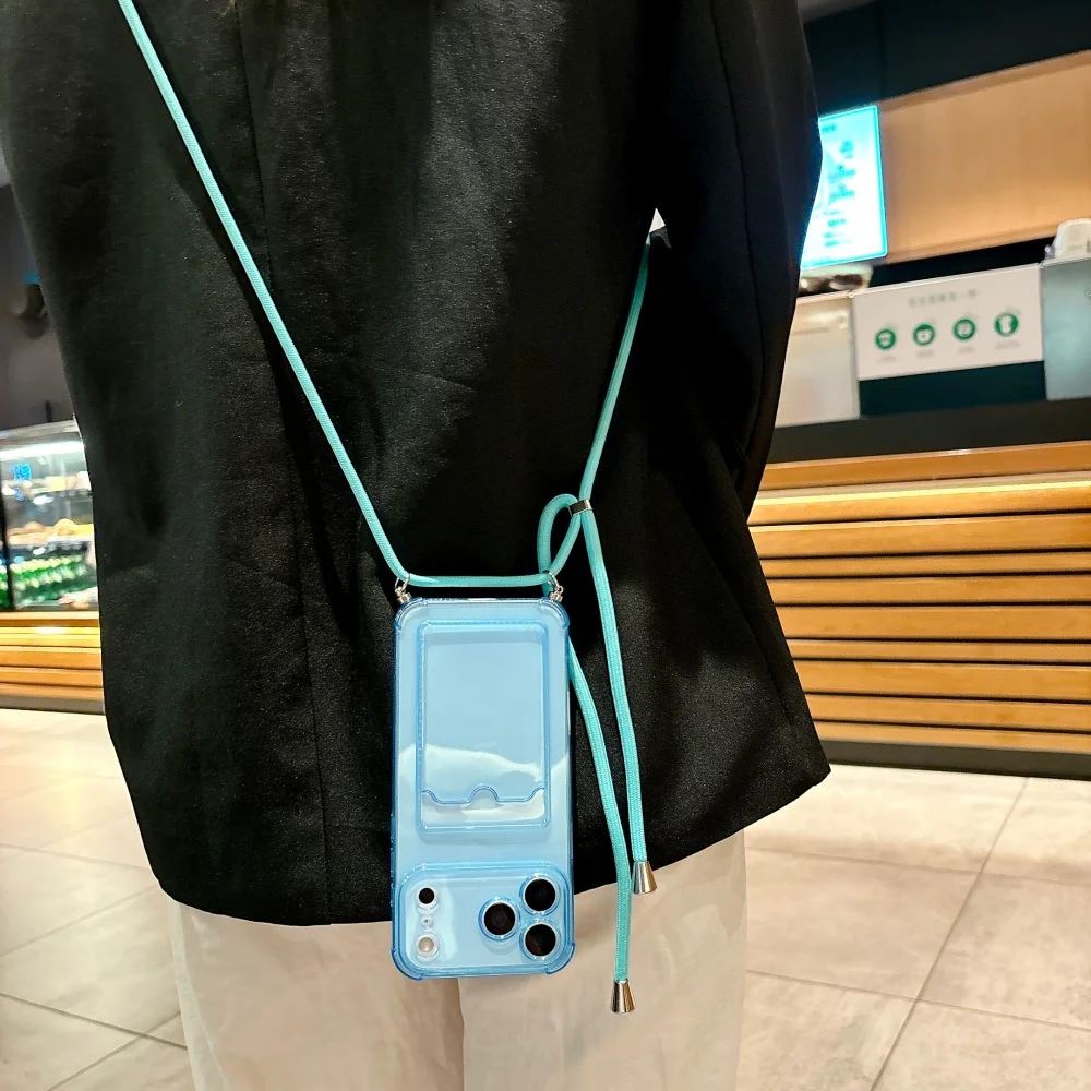 Transparente Schlaufenkartenhalter-Softcase-Hülle mit Lanyard für iPhone 18 17 Air 16 14 15 13 12 11 Pro Max Plus XR, Halskette, weiche Schutzhülle – Detail 4