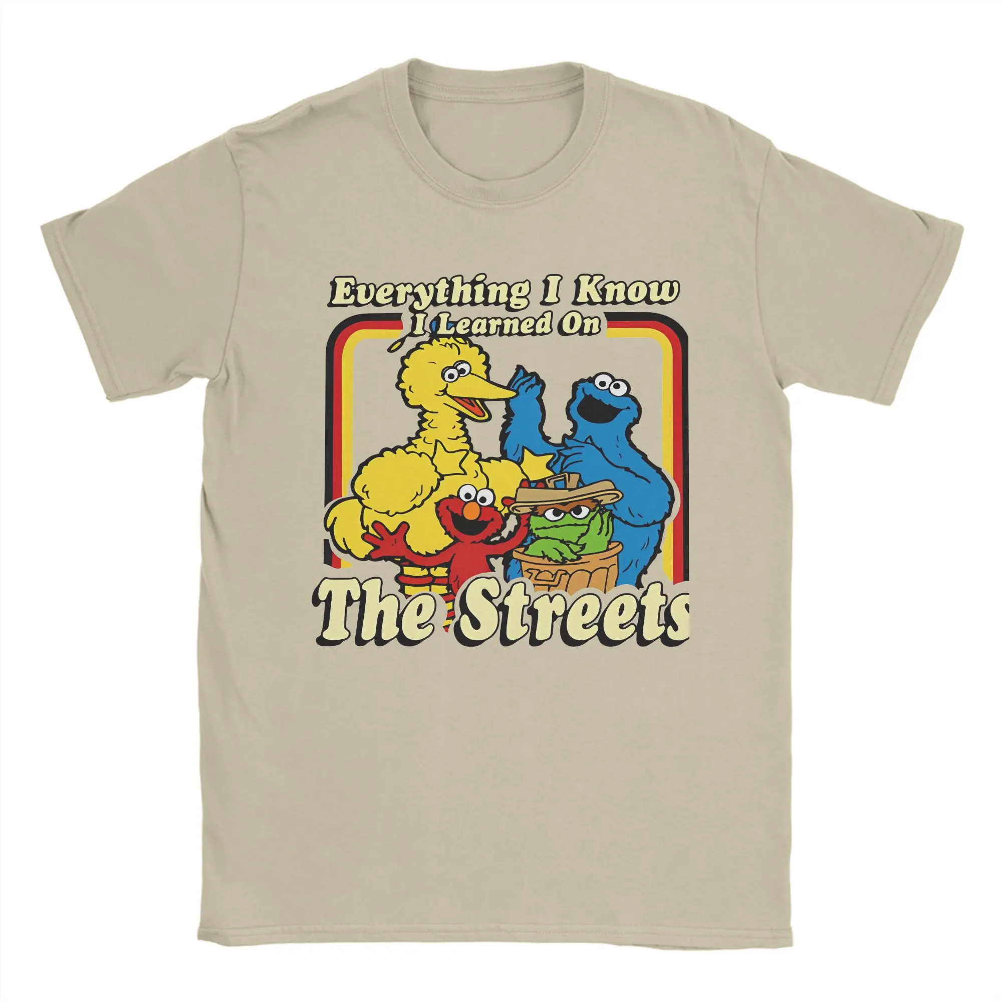 Casual Everything I Know I Learned On The Sesames Streets  T-Shirt Men's Cotton Short Sleeve  Round Neck Summer Clothing