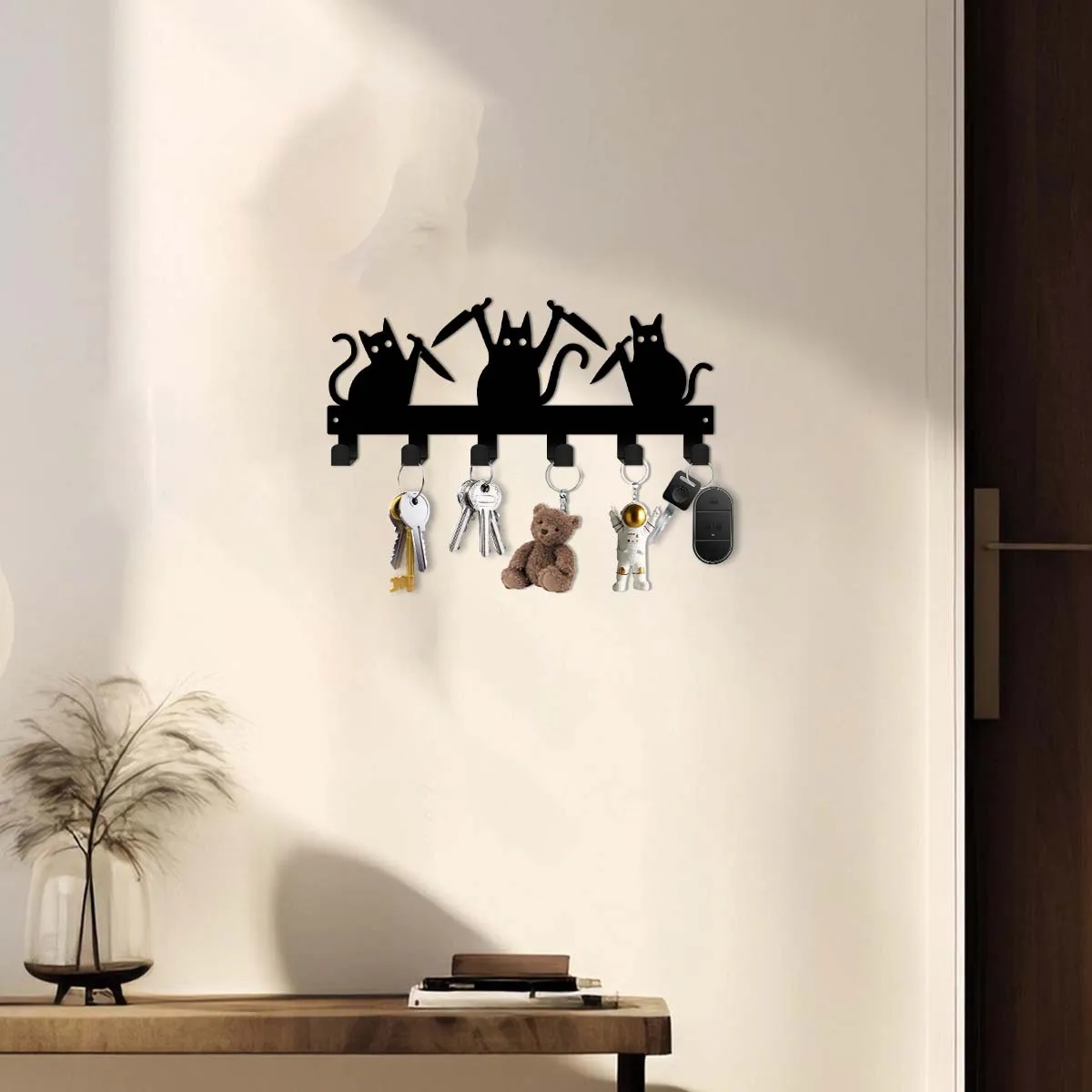 CIFBUY Devil Cat Metal Key Holder Wall Mount Iron Hook Rack for Entryway Kitchen Bathroom Office Hanging Keys Coats Hats