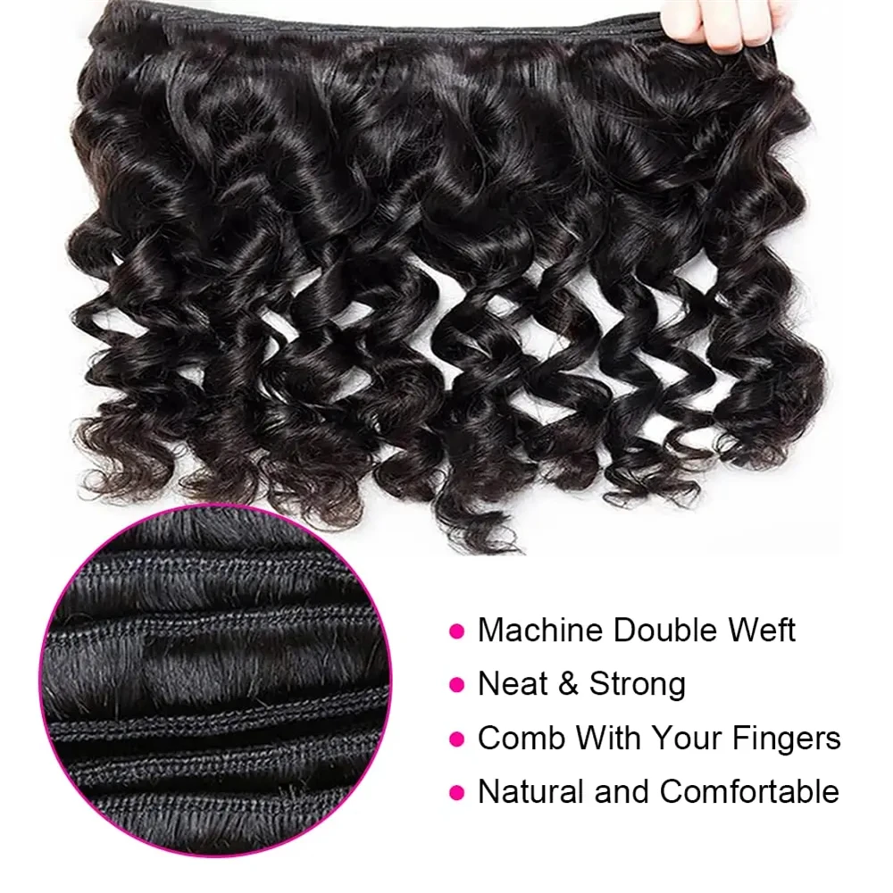 10-26 Inchs Loose Wave Bundles Human Hair No Closure 3 PCS Brazilian Human Hair Extensions Weave Hair Nature Black Double Weft