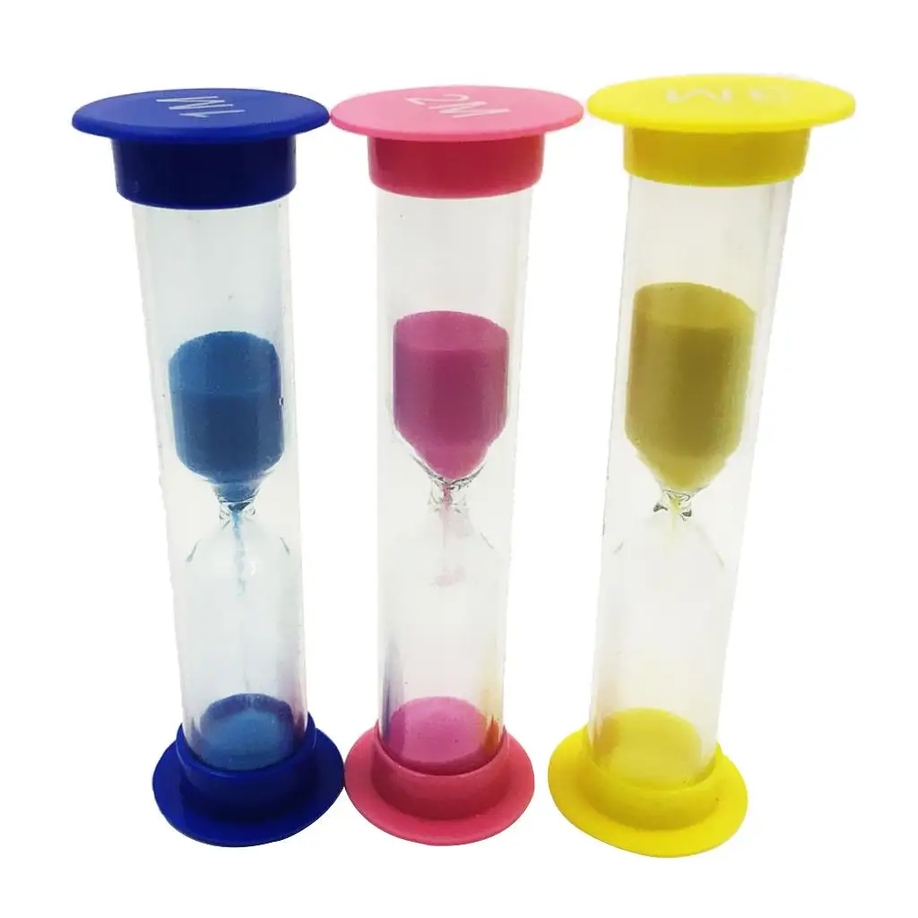 Set of 3 Sand Timer - Hourglass Sandglass Timer - Blue + Pink + Yellow, 1 Minute + 2 Minutes + 3 Minutes