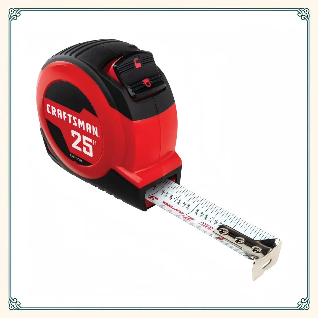 Meteran Pita Profesional 25 Kaki dengan Pengunci Otomatis dan Fraksi - Untuk Tukang Bangunan & Tukang Kayu