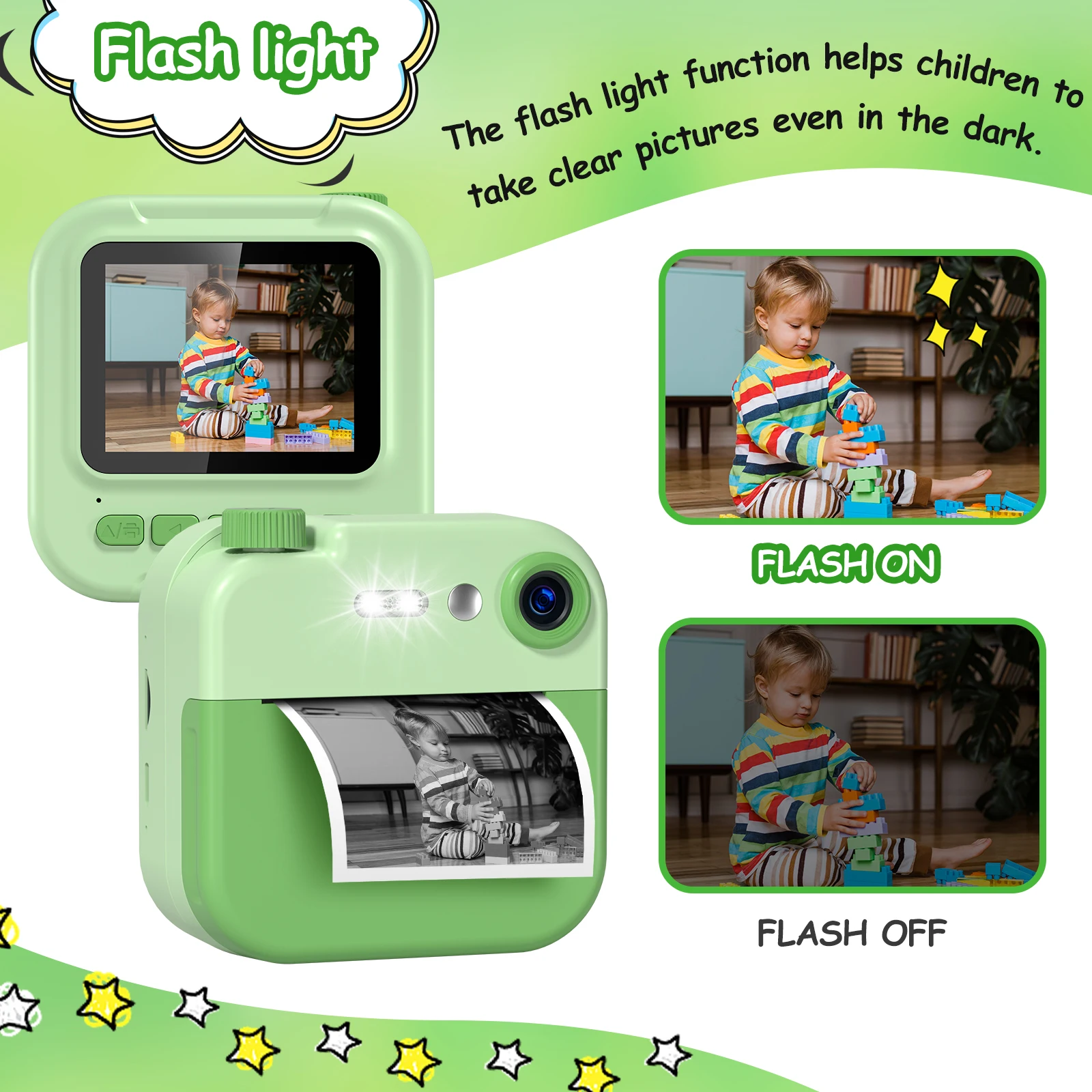 Aparat Cyfrowy dla Dzieci 1080P z Natychmiastowym Drukowaniem, Ekran IPS 2.4 Cala, Aparat do Selfie dla Chłopców i Dziewcząt