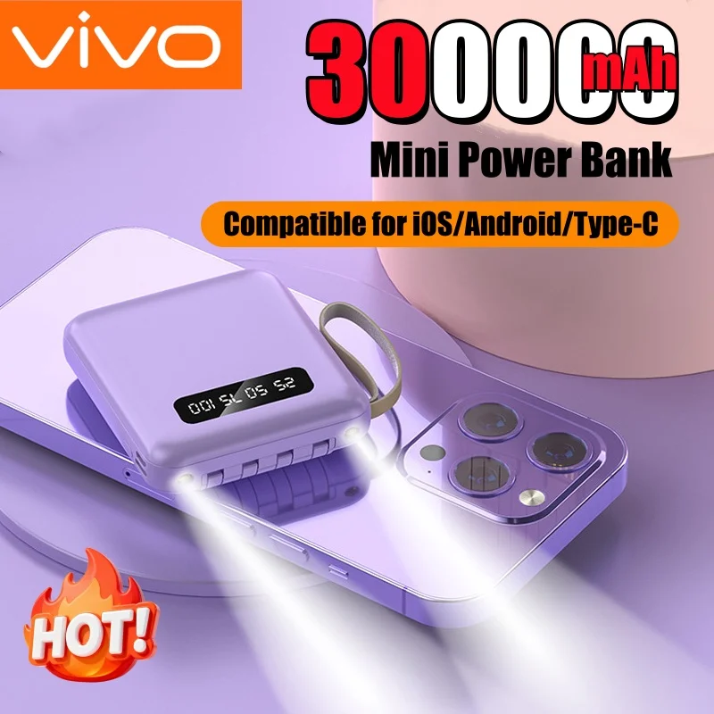 

Мини-банк питания VIVO 500000 мАч, встроенный 4 кабеля, портативный внешний аккумулятор с быстрой зарядкой и цифровым дисплеем для IOS/Android