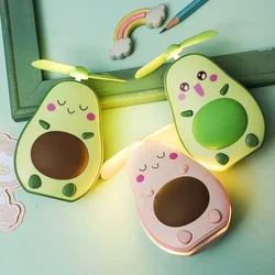 Avocado Shape Makeup Mirror Portable Three Way Fill Light Make-up Mirror Handheld Mini Air Cooler Fan with Fill Light