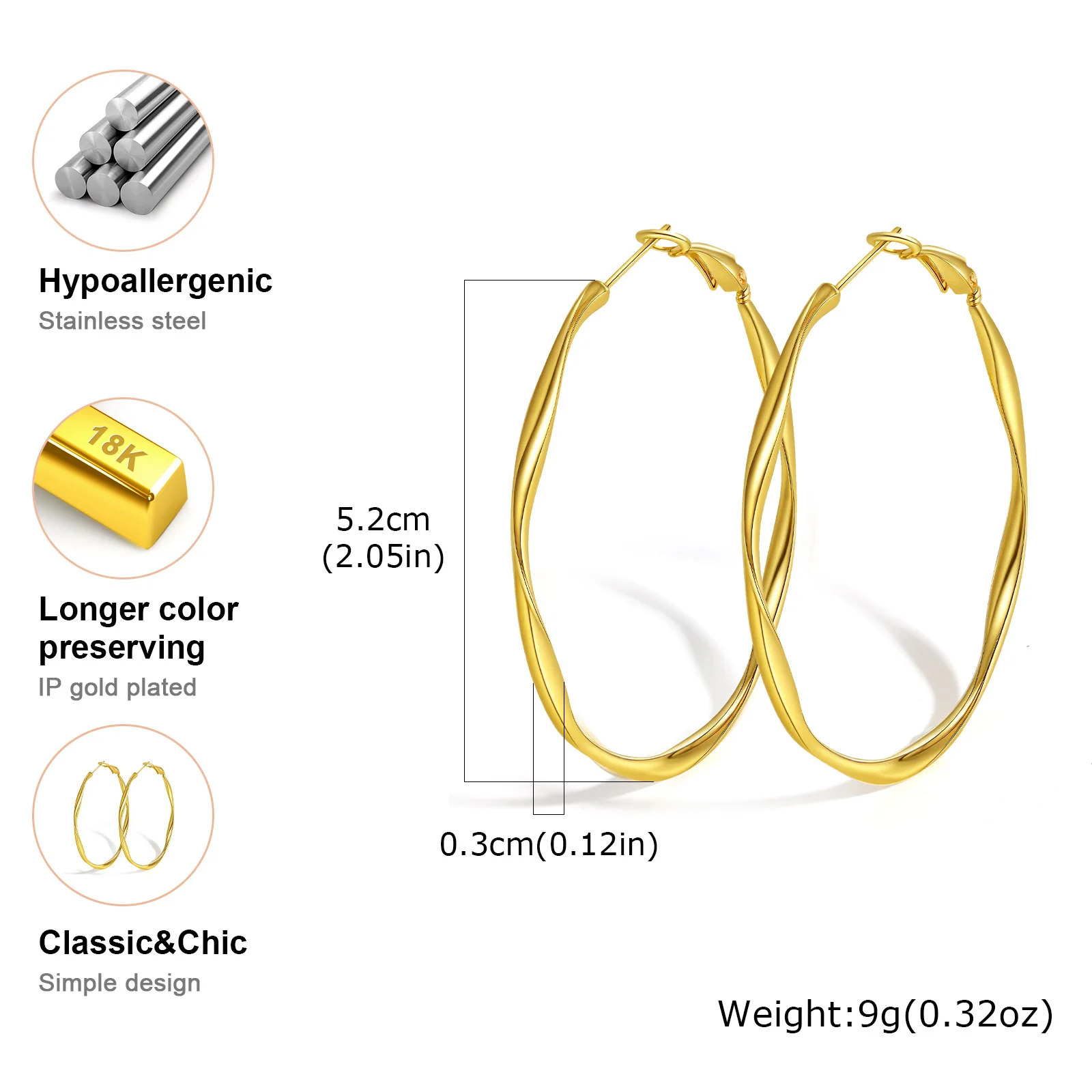 Prjewel Edelstahl Twist Circle Damen Ohrringe Click-Top Mobius Hoop Hies Ohrring Anlaufen und nickelfrei Muttertagsgeschenk – Detail 6