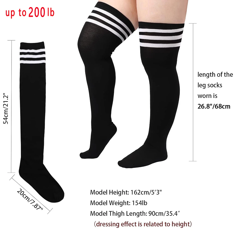 2 Pairs Plus Size High Socks Up To 200lb Striped Over Knee Stockings Long Boot High Tube Socks Leg Warmers for Cosplay Aerobics