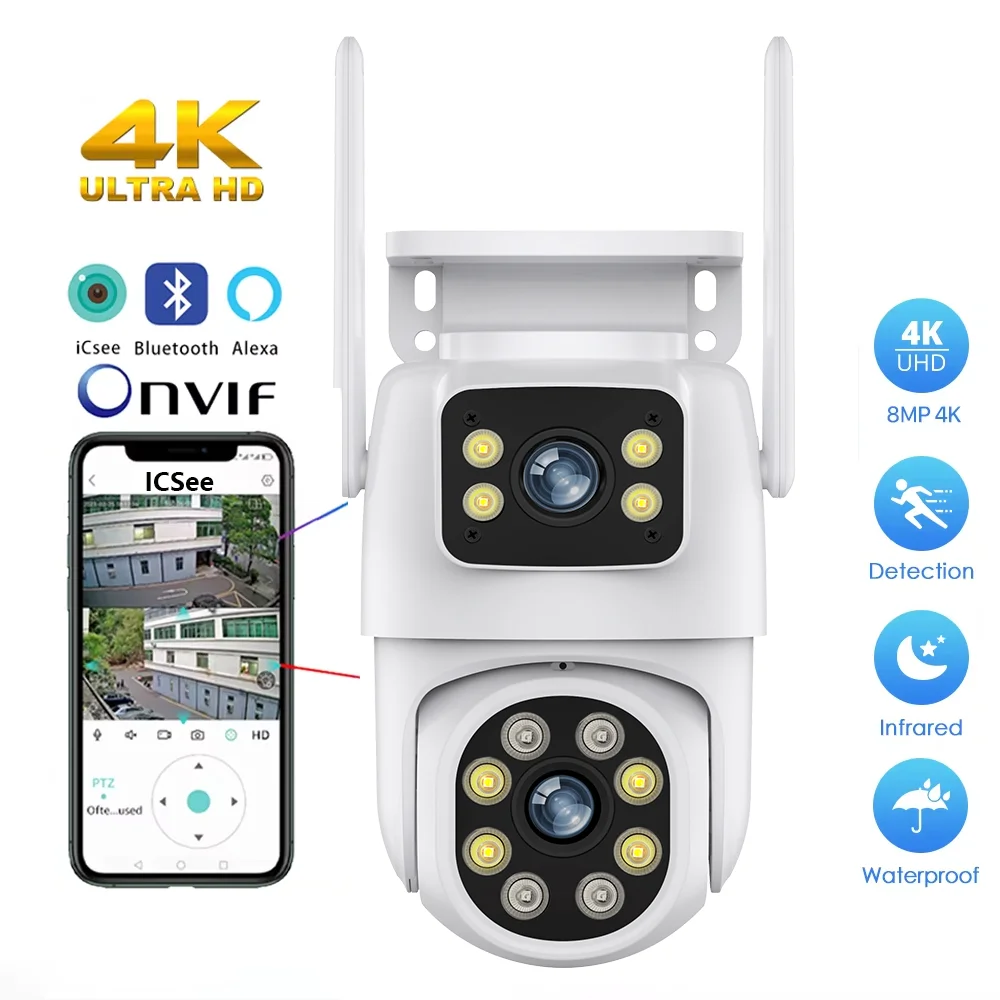 

8MP 4K 360º Dual Lens Wifi Camera IP66 Security Protection Wireless Outdoor Human Detection ICSEE Surveillance PTZ Two Way Audio