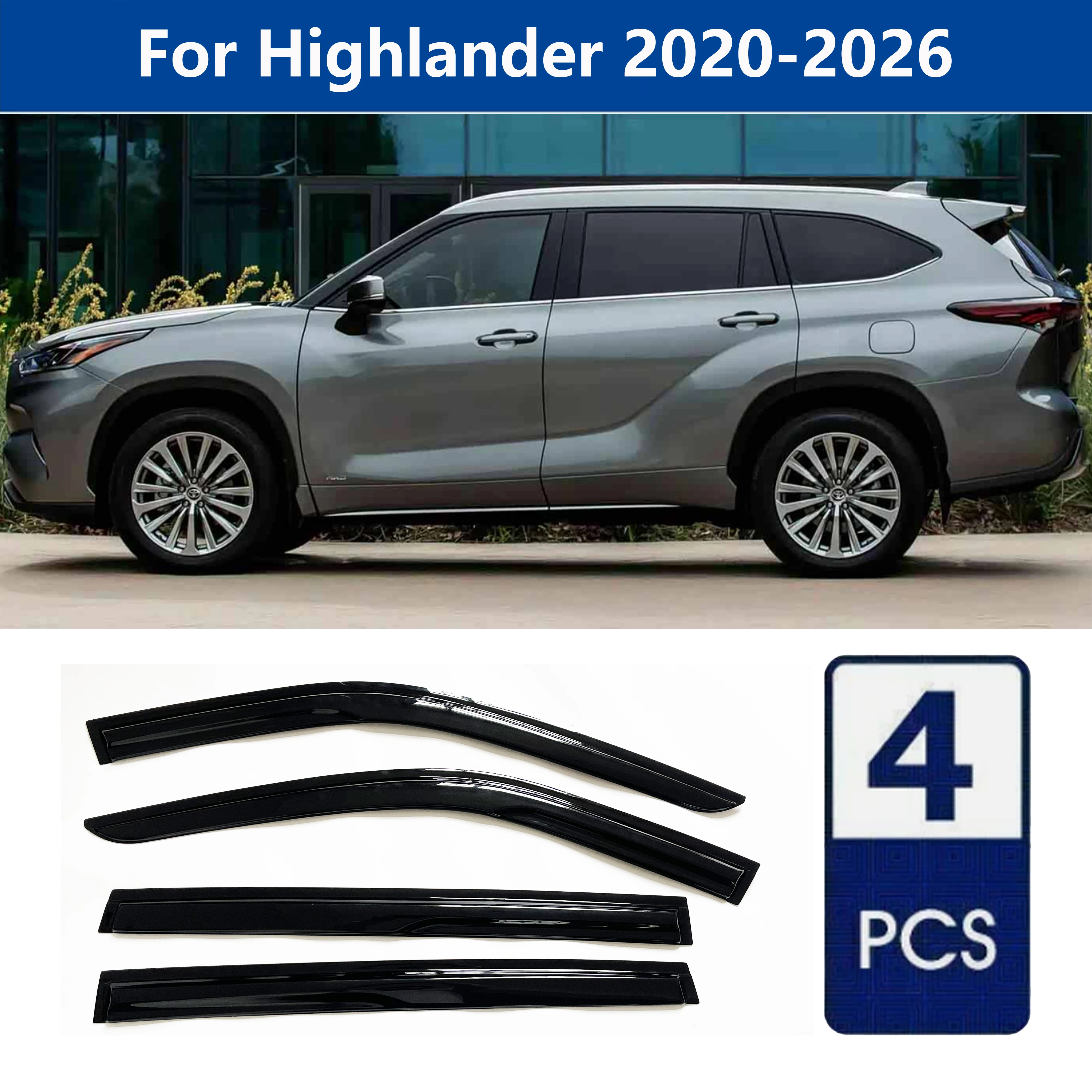 

Высококачественные дефлекторы окон AIBAP (4 шт., 1,8 мм) для Toyota Highlander 2020-2026: защита от дождя и солнца