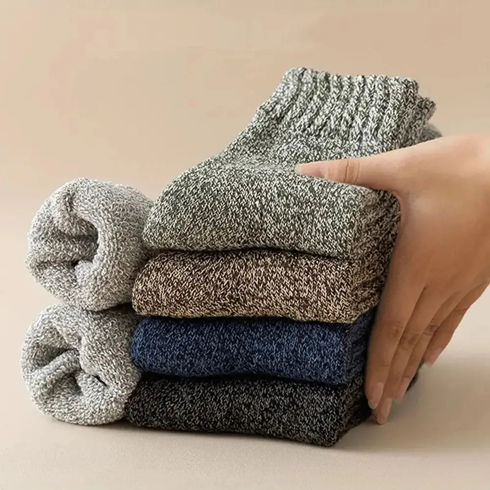 5 paia autunno inverno uomo addensare calzini di lana asciugamano donna tenere in caldo calzini di colore solido calzini corti in Cashmere morbido