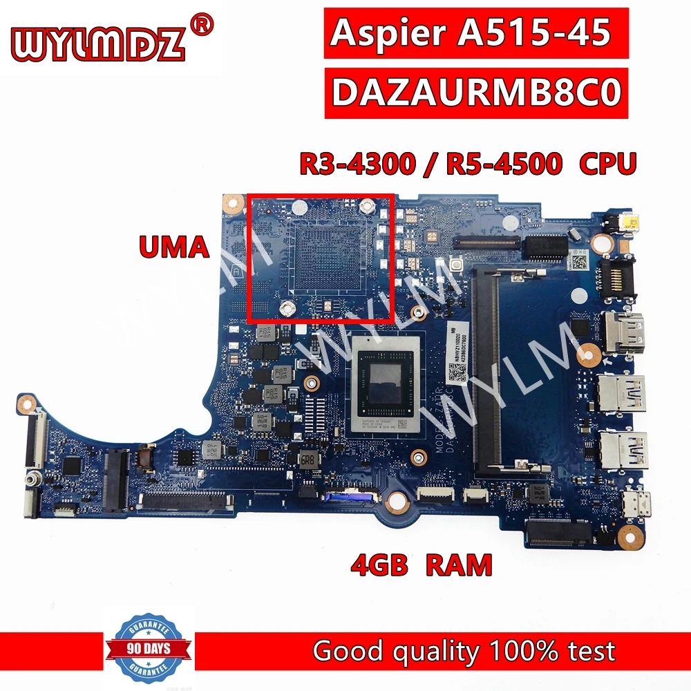 

DAZAURMB8C0 Laptop Motherboard For Acer Aspire A515-45 A515-44 Notebook Mainboard With R3-4300 R5-4500 CPU 4GB/8GB-RAM