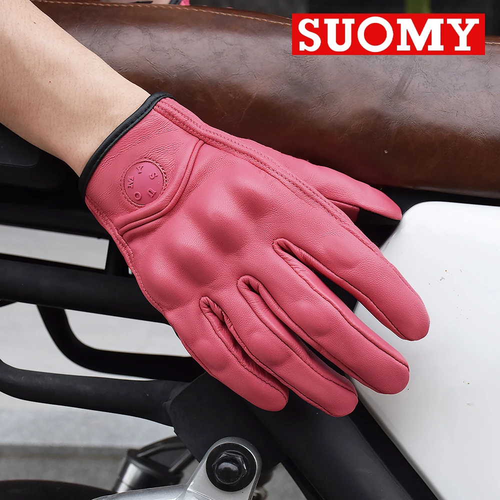 Retro Breathable Sheepskin Gloves Joint Protection Spring Autumn Gloves Pink Motorcycle Gloves Men Women Leather Gloves S-2XL