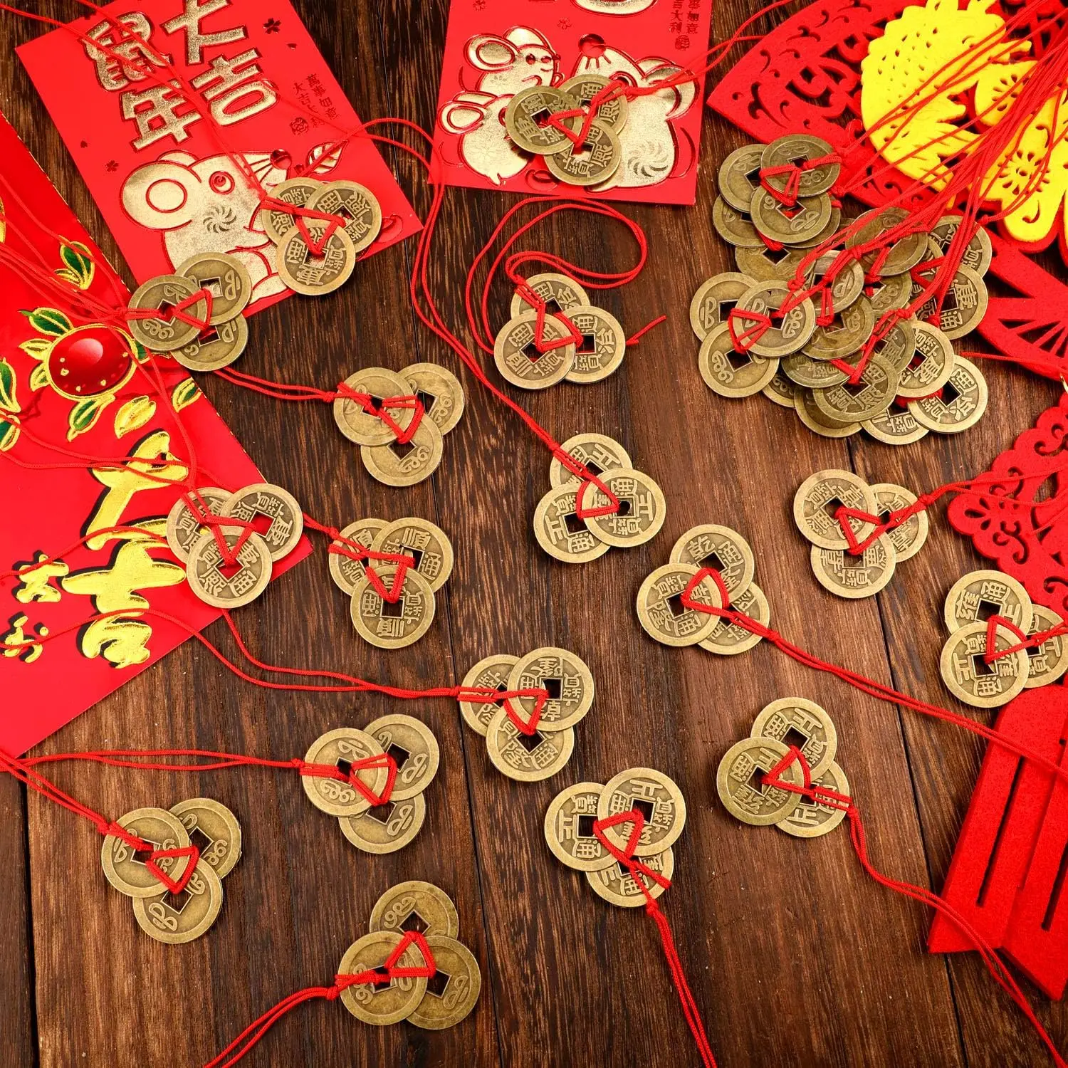 15 Pieces Chinese Fortune Coins Feng Shui I Ching Good Luck Coins Traditional Brass New Year Favor for Wealth and Success