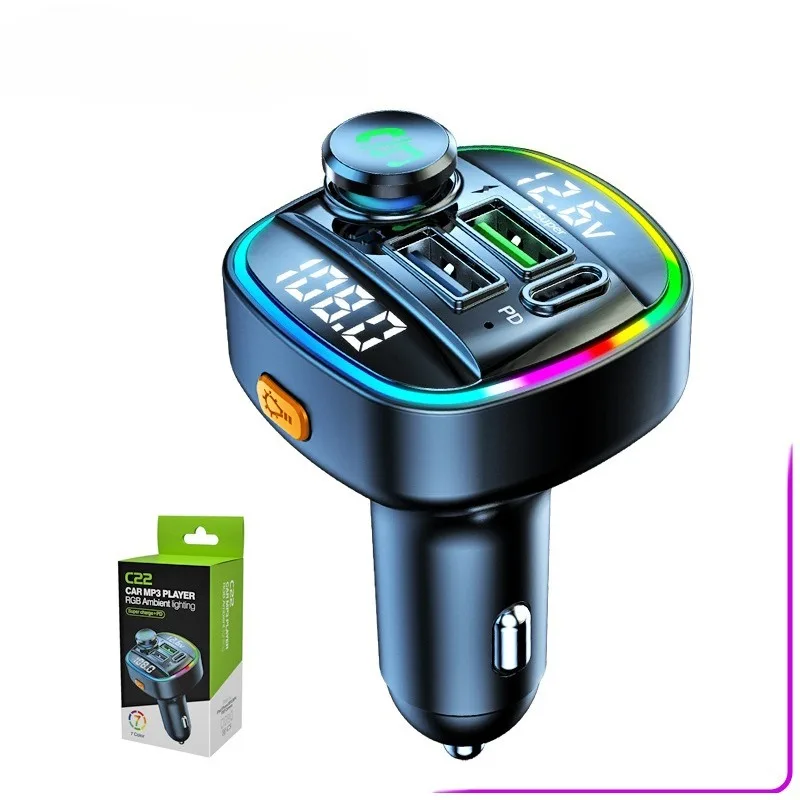 

C22 Dual Display Voltage Detection Car Mp3 Bluetooth Player Usb Fast Charging Charger Car Fm Transmitter