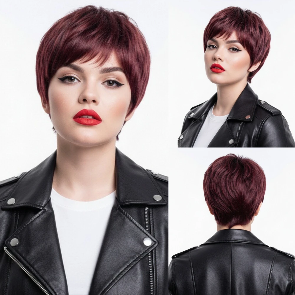 

MSIWIGS Lady Burgundy Straight Synthetic Wigs Heat Resistant Fiber for Women Daily Wear