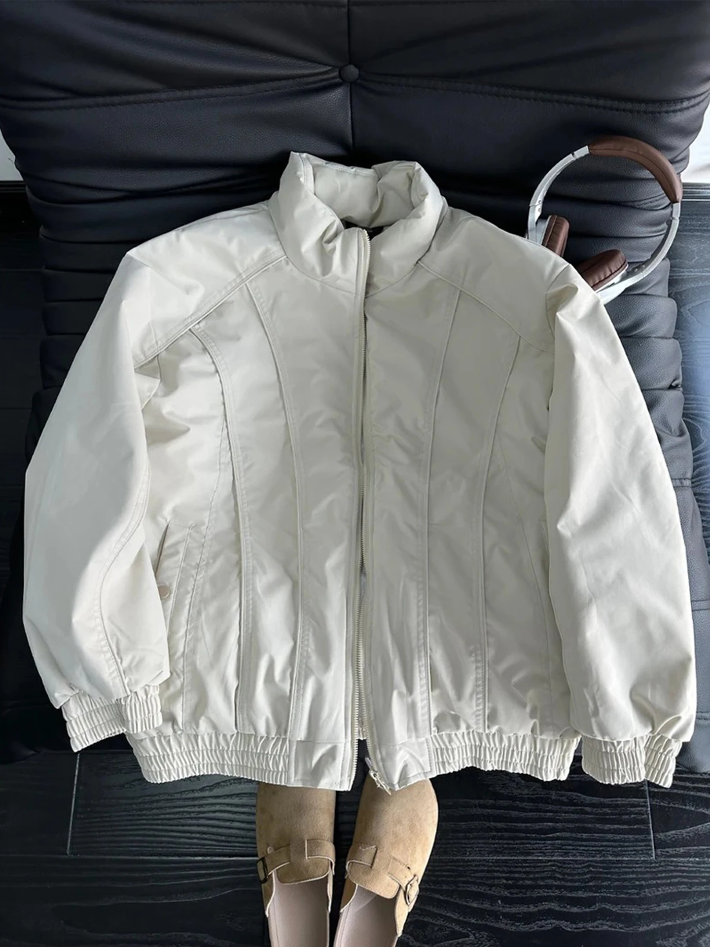 

White Bomber Pilot Jaet Cotton Coat Men's Winter ort Stand Collar American Sle High Street Baseball orm Loose Fit