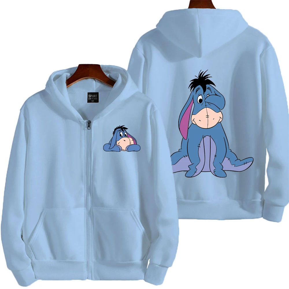 Eeyore dos desenhos animados anime feminino zíper hoodie primavera outono masculino moletom de grandes dimensões 2025 nova moda casal jaquetas casacos