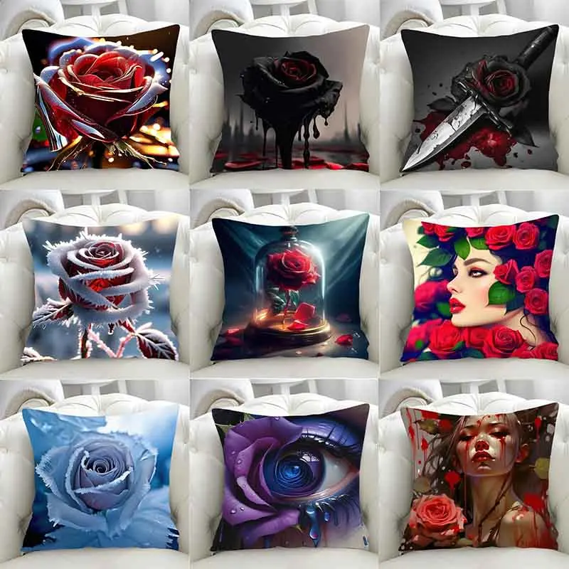 Luxury Home Decor Rose Decorative Pillowcase Printed Casual Decorative Pillow Sofa Throw Pillowcase