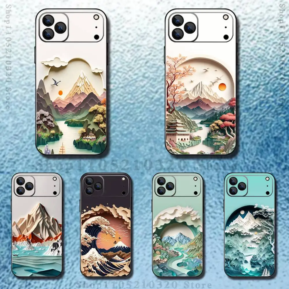 

Art Landscape Phone Case For iPhone 17,16,15,14,13,12,11 ,Pro Max,XS,X,XR,SE,Mini,8,7,Soft Silicone Black Cover