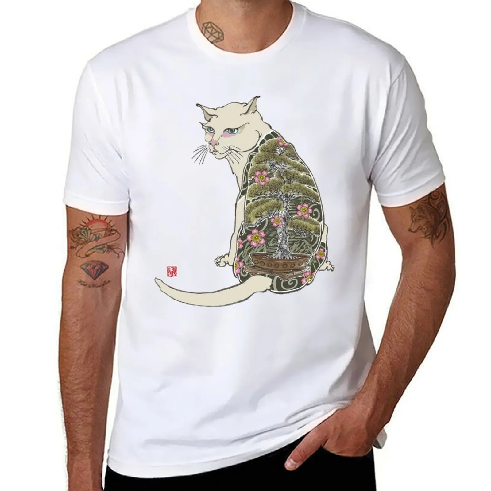 

Cat with Bonsai Tattoo T-Shirt Essential Solid Color T-Shirt