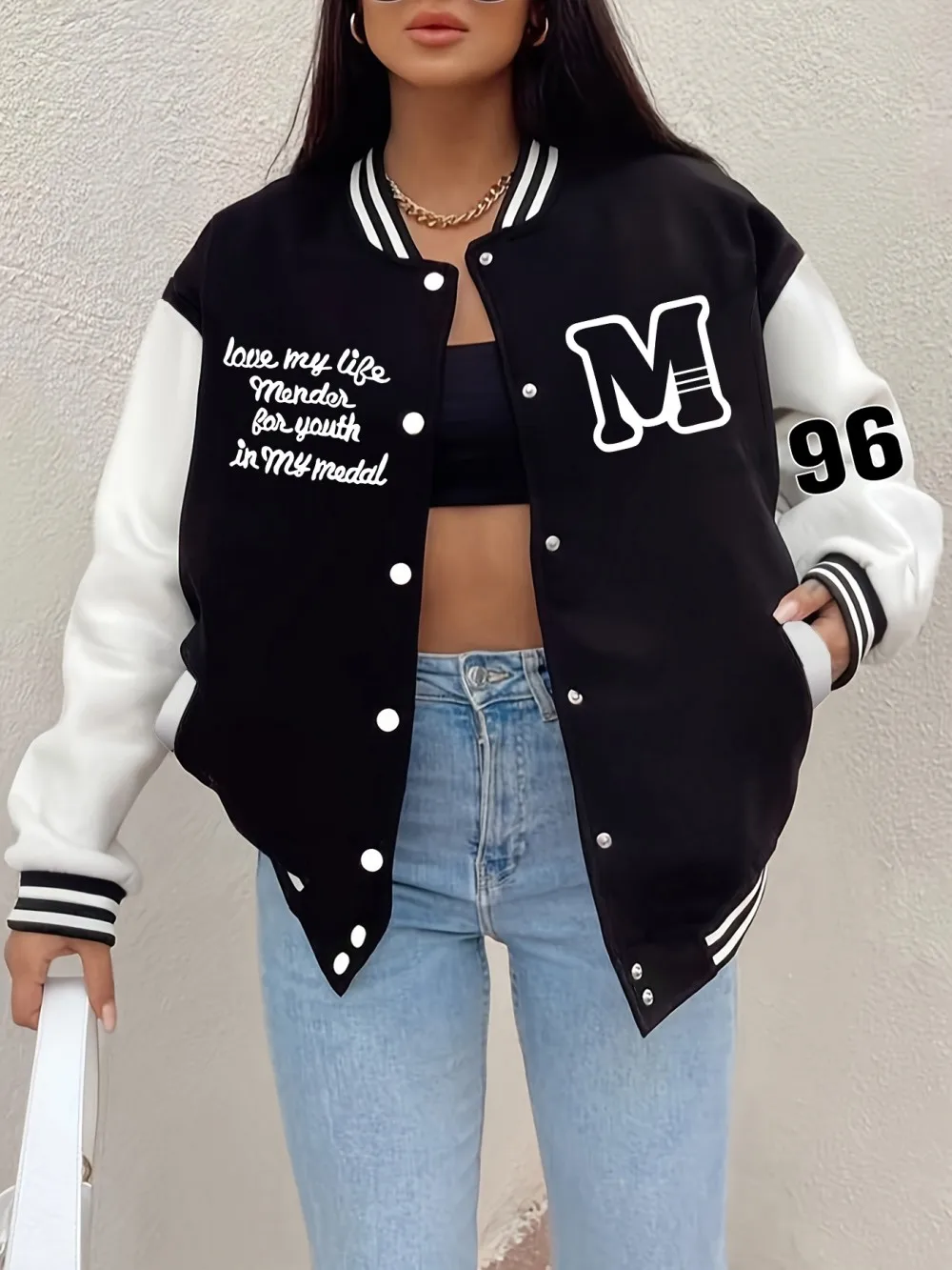 

Love My Life Letter Printing Baseball Coat Womens Comfortable Loose Jackets Casual Soft Tops Winter Fleece Warm Womans Clothes