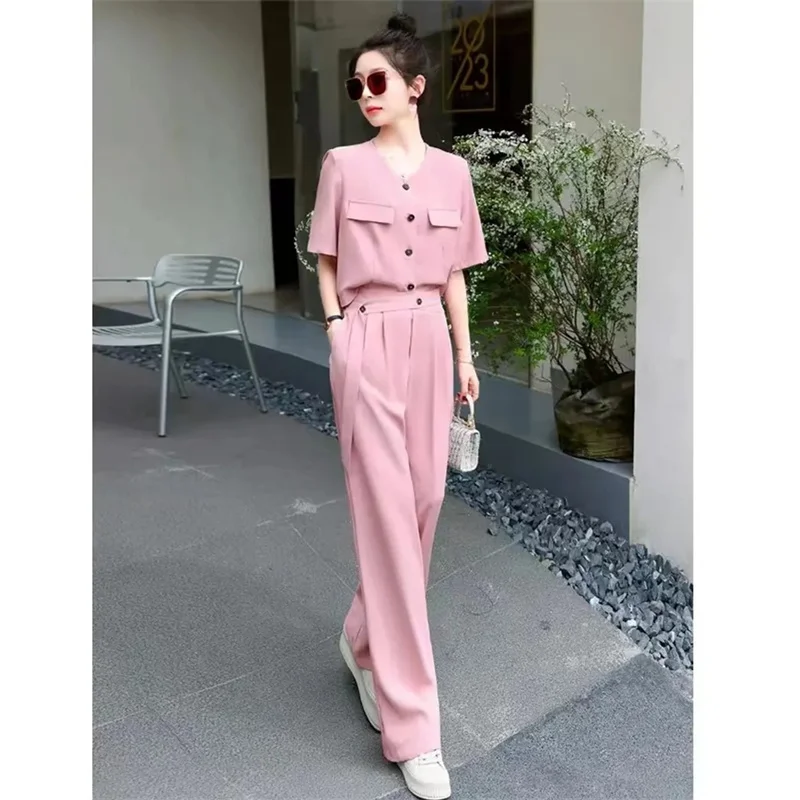 

Xiaoxiangfeng Fashion Suit Women 2023 Summer New Casual Online Celebrity Fried Street Age-reducing Wide-leg Pants Two-piece Sets